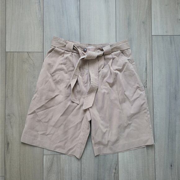 MNG Bermuda Paperbag Tie Waist Khaki Brown Chino Shorts Women Sz Small - Picture 10 of 10